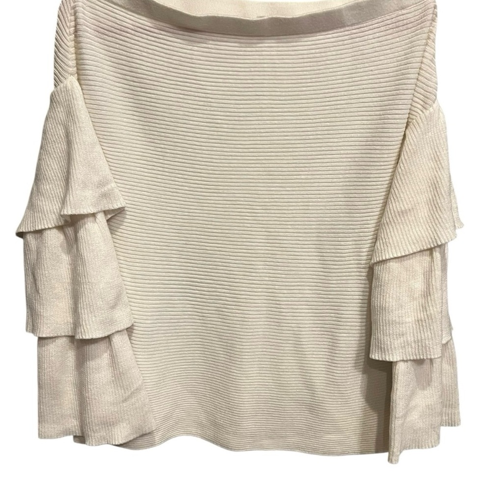 Sugarlips Off-the-Shoulder Cream Sweater with Ruffle Sleeves - Picture 6 of 8